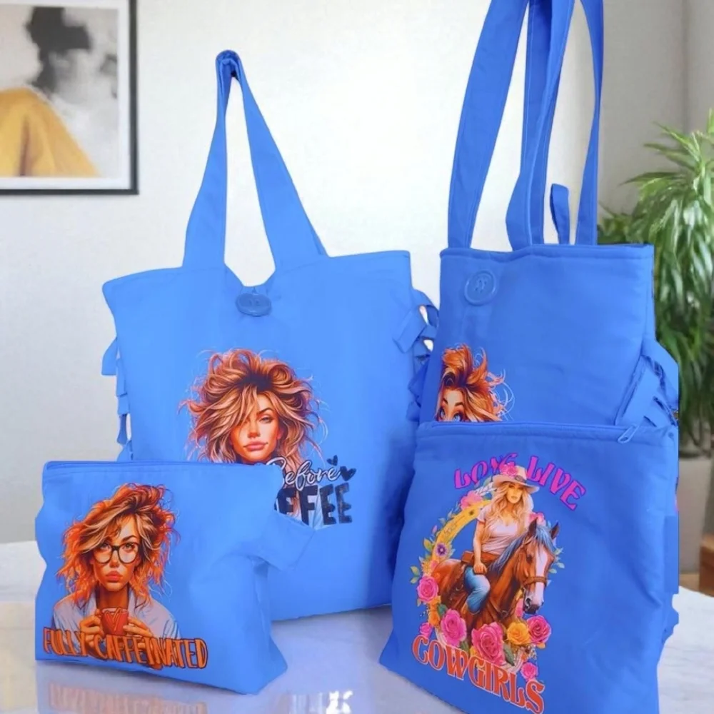 Vibrant Blue Tote Bag with Decorative Design
